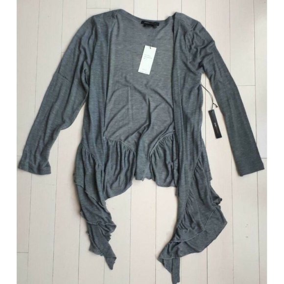 $140 BCBG MAX AZRIA Delicate GREY  Lightweight RUFFLED Hem CARDIGAN ( S ) - Picture 1 of 1